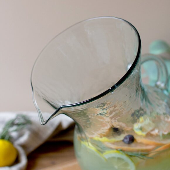 Recycled Columbian Glass Large Glass Tilted Pitcher 8" x 12"t - Picture 4 of 4